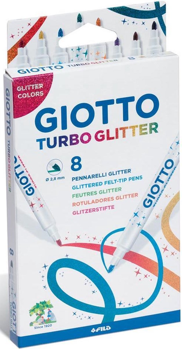 Pochette 8 feutres Turbo Glitter pastel Candy - Giotto - BCD JEUX