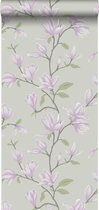 Origin behang magnolia zeegroen en lila paars - 347051 - 53 cm x 10,05 m
