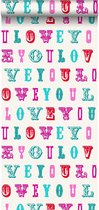 ESTAhome behang love you - quotes turquoise en roze - 136832 - 53 cm x 10,05 m