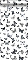 ESTAhome behang vlinders zwart en wit - 138512 - 53 cm x 10,05 m