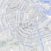 ESTAhome fotobehang kaart van Amsterdam grijs en blauw - 157712 - 279 x 279 cm