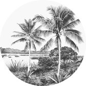 ESTAhome zelfklevende behangcirkel tropisch landschap met palmbomen zwart wit - 158981 - 70 x 70 cm