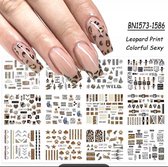 Nagelstickers - NIEUW Nail Art stickers Leopard print colorful sexy 12 velletjes nagel decoratie - Dino`s Sale
