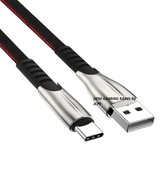 DENi Black/Red 3 meter Braided USB-C Gaming Kabel - Nylon - Geschikt voor PC, PS5, Xbox One (USB-C)