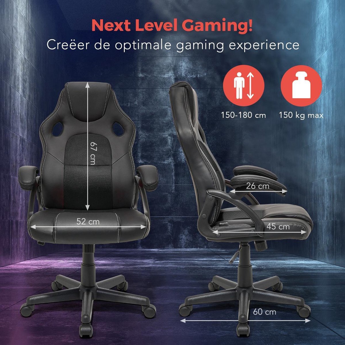 Afbeelding 2 van LifeGoods Gaming Stoel - Gamestoel - Verstelbaar - Gaming Chair - Kunstleer - Zwart