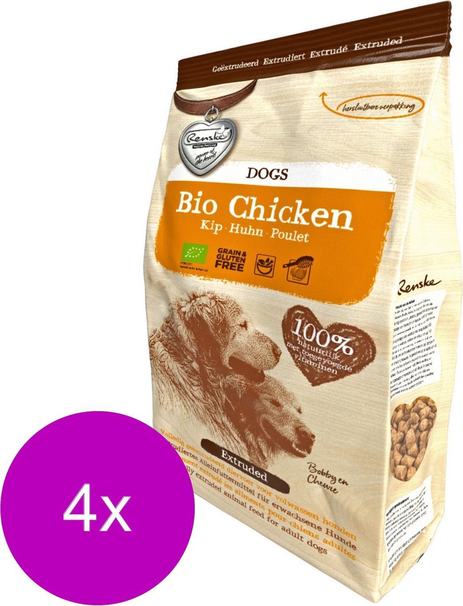 Renske Bio Geëxtrudeerd Kip - Hondenvoer - 4 x 300 g