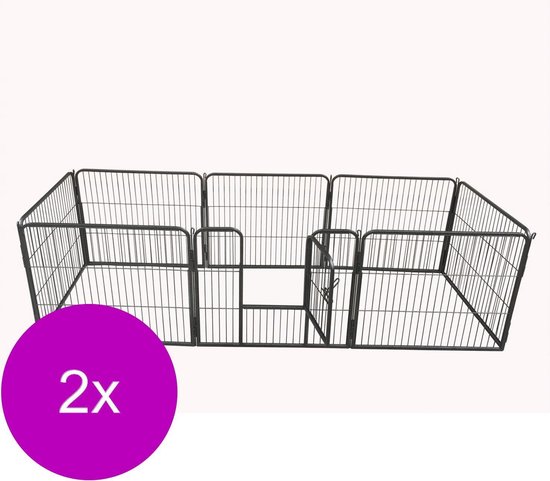 Adori 8-Hoekige Puppy Ren – Hondenbench – 2 X 76×81 Cm Grijs