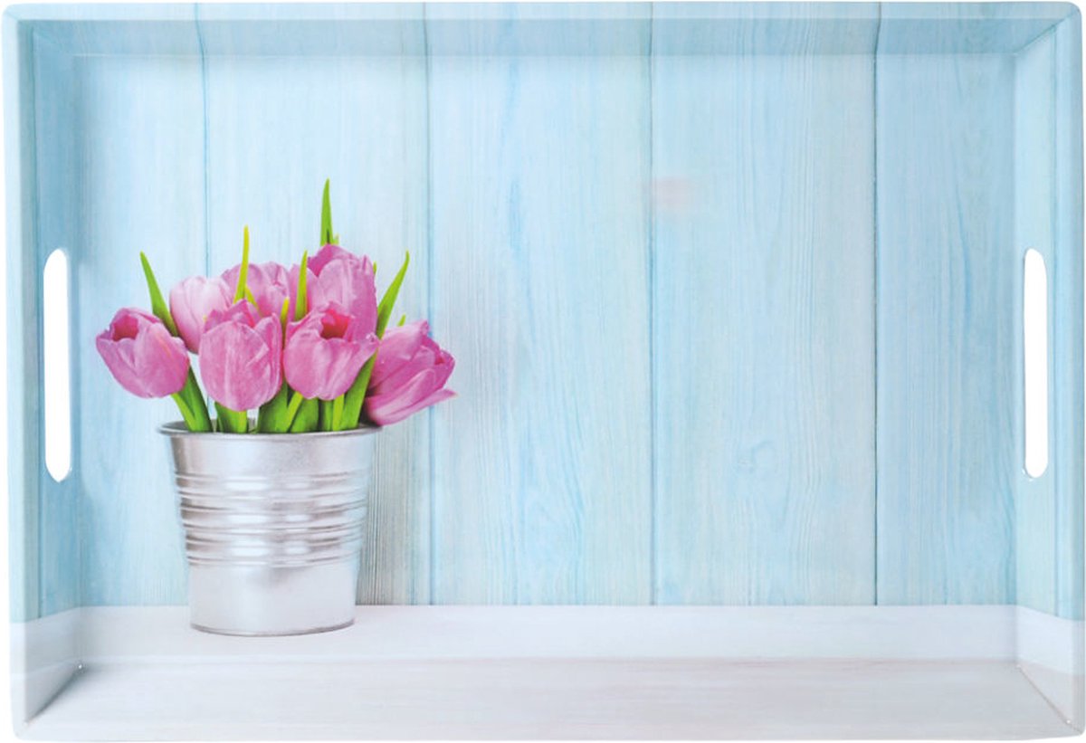Kesper Diep dienblad rechthoekig - tulpen print - design koffie / thee dienblad - dienblad met handvatten - melamine - 50 x 35 x 4.5 cm afbeelding