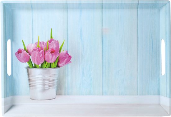 Diep Dienblad Rechthoekig - Tulpen Print - Design koffie / Thee dienblad - Dienblad met handvatten - Melamine - 50 x 35 x 4.5 Cm