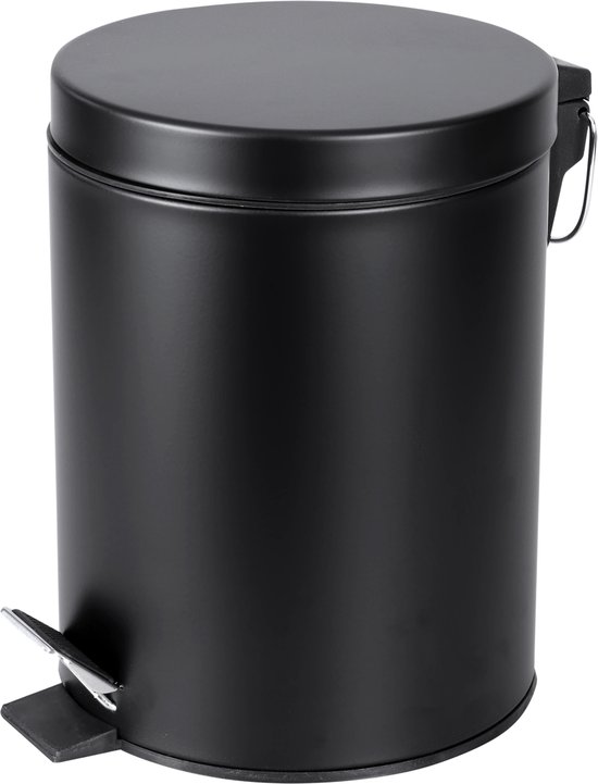 Differnz Pedaalemmer Mat Zwart – Prullenbak Badkamer – Afvalbakje – 5 liter