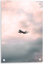 Tuinposter – Opstijgend Vliegtuig in de Wolken - 40x60cm Foto op Tuinposter  (wanddecoratie voor buiten en binnen)