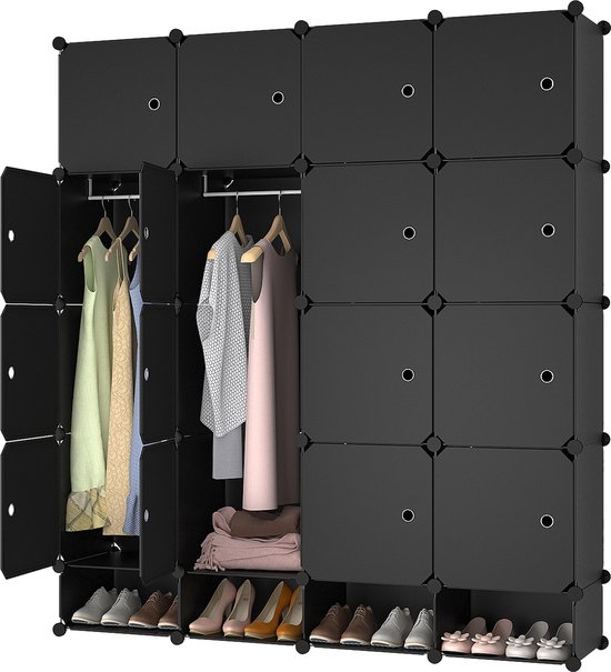 Lowander 4x5 vakkenkast 'Bari' zwart 150x165 cm - kunststof kledingkast met  hangruimte... | bol.com