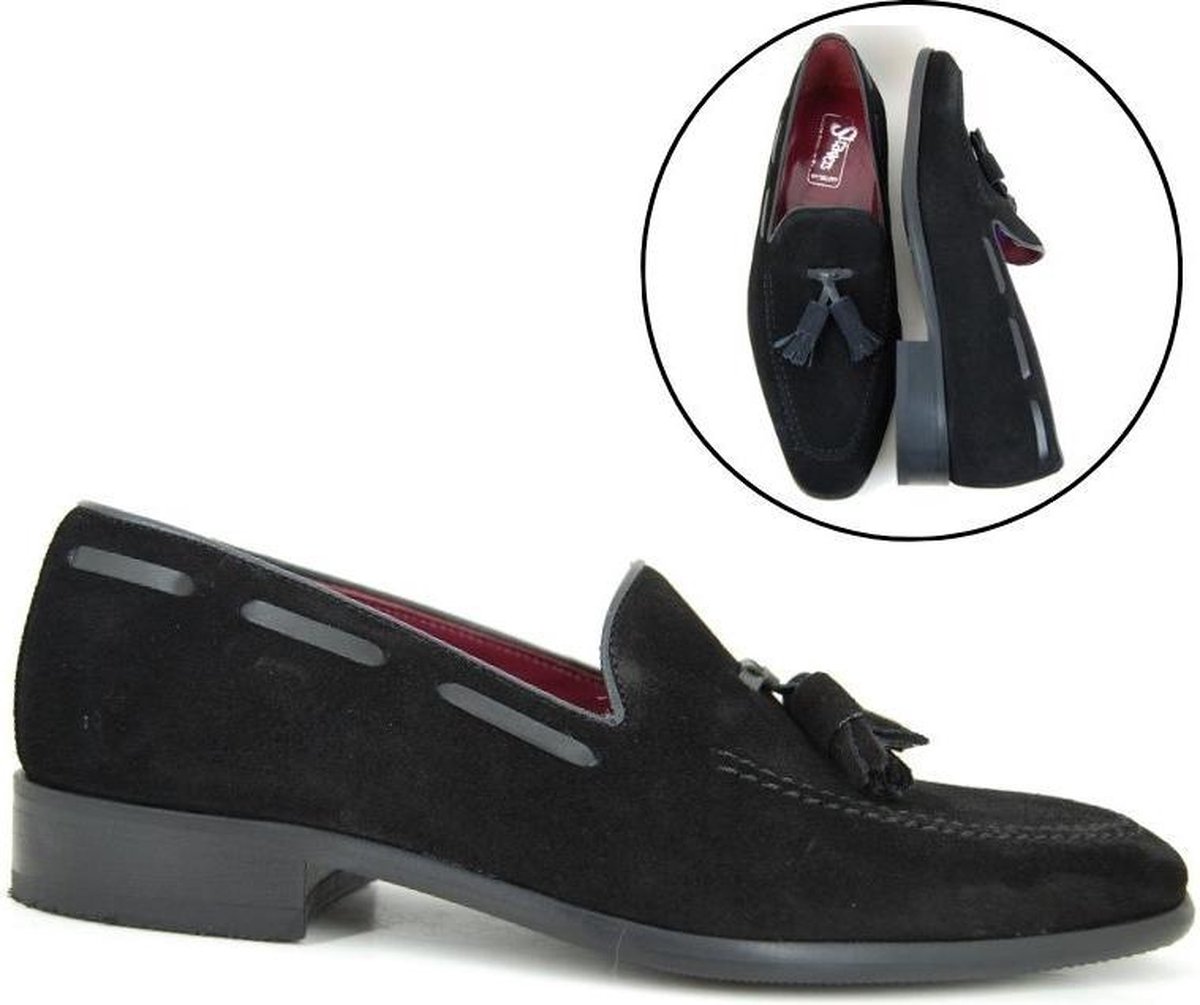 Stravers Kleine Maten Schoenen Stravers Herenschoenen met Kwastjes Zwart Suede Kleine Maten Tassel Loafers