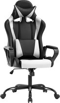 Best Office OC-GC62-White, Ergonomische gaming met lendensteun en hoofdsteun, PU-leer bureaustoel, verstelbaar, draaibaar, Zwart/Wit