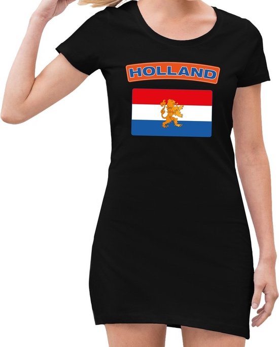 Zwart jurkje met Holland vlag dames - Zwart Koningsdag kleding XL