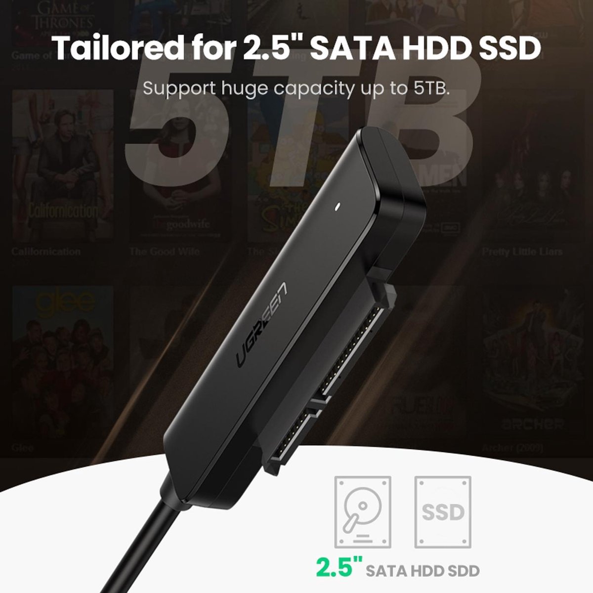 Noir Rendeyuan Câble Adaptateur pour Disque Dur 2,5 Pouces Easy Drive USB 3.0 vers Sata III Câble Adaptateur pour Disque SSD Compatible UASP 2 to 