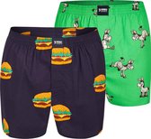 Happy Shorts 2-pack Wijde Boxershorts Burger + Donkey's - Maat  XL - Losse boxershort heren