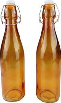 Trendy decoratie fles MARISOL - Rond - Oranje - Glas - 6x27cm - Set van 2 - Transparant - Huisdecoratie - Woonkamer