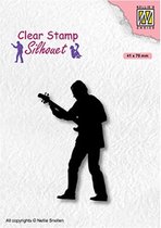 Sil088 - Nellie Snellen Clearstamp silhouet - Guitar player - stempel gitaar speler muzikant band instrument artiest
