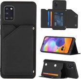 Voor Samsung Galaxy A31 Skin Feel PU + TPU + PC Achterkant Schokbestendig hoesje met kaartsleuven & houder & fotolijst (zwart)