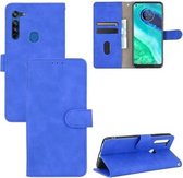 Voor Motorola Moto G8 Effen Kleur Huidgevoel Magnetische Gesp Horizontale Flip Kalfsstructuur PU Lederen Case met Houder & Kaartsleuven & Portemonnee (Blauw)