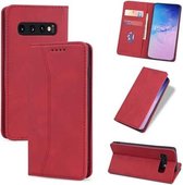 Voor Samsung Galaxy S10 Huid-aanvoelende Kalfsleer Textuur Magnetische Dual-Fold Horizontale Flip Leren Case met Houder & Kaartsleuven & Portemonnee (Rood)