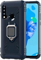 Voor Huawei Nova 5i / P20 Lite (2019) koolstofvezel beschermhoes met 360 graden roterende ringhouder (blauw)