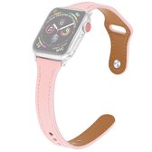 Lederen vervangende band horlogeband met stalen knop voor Apple Watch Series 6 & SE & 5 & 4 40 mm / 3 & 2 & 1 38 mm (roze)