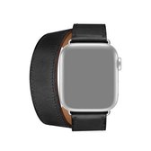 Voor Apple Watch Series 6 & SE & 5 & 4 40mm / 3 & 2 & 1 38mm lederen dubbele lus vervangende band horlogeband (zwart)