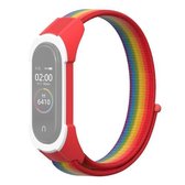 Voor Xiaomi Mi Band 5/4/3 Nylon vervangende band horlogeband (regenboog + rood wit)