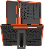 Voor Samsung Galaxy Tab S7 + T970 / T976B Bandentextuur Schokbestendig TPU + pc-beschermhoes met houder (oranje)