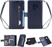 Voor Samsung Galaxy S9 Multifunctionele Rits Horizontale Flip Leren Case met Houder & Portemonnee & 9 Kaartsleuven & Lanyard (Blauw)
