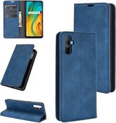 Voor OPPO Realme C3 zonder vingerafdruk Retro-skin Business magnetische zuignap lederen tas met houder & kaartsleuven en portemonnee (donkerblauw)