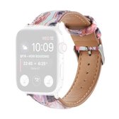 Marmeren etnische stijl bedrukte lederen horlogeband voor Apple Watch Series 6 & SE & 5 & 4 44 mm / 3 & 2 & 1 42 mm (marmer rood)