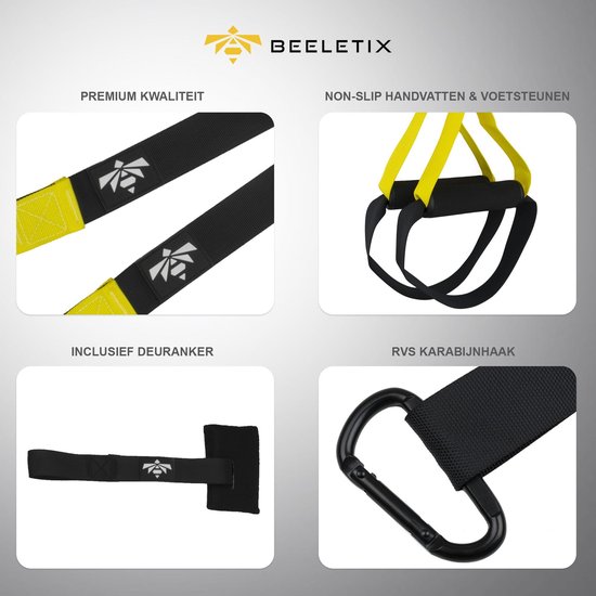 Beeletix TRX Suspension Trainer Set met Deuranker en Opbergtas - Zwart/Geel