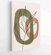 Earth tone background foliage line art drawing with abstract shape 3 - Moderne schilderijen – Vertical – 1928942345 - 50*40 Vertical