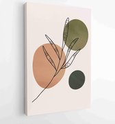 Earth tone background foliage line art drawing with abstract shape 1 - Moderne schilderijen – Vertical – 1928942357 - 40-30 Vertical