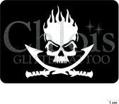 Chloïs Glittertattoo Sjabloon 5 Stuks - Fireskull with swords - CH5308 - 5 stuks gelijke zelfklevende sjablonen in verpakking - Geschikt voor 5 Tattoos - Nep Tattoo - Geschikt voor