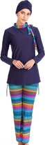 Burkini Islamitisch Zwempak - Zwempak Set Meisjes - Boerkini Moslima - Badpak Meisjes - Islamitische Producten -Donkerblauw/Regenboog - Maat L