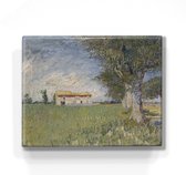 Schilderij - Boerderij_in_een_korenveld - Vincent van Gogh - 24x 19,5 cm - Niet van echt te onderscheiden handgelakt schilderijtje op hout - Mooier dan een print op canvas.