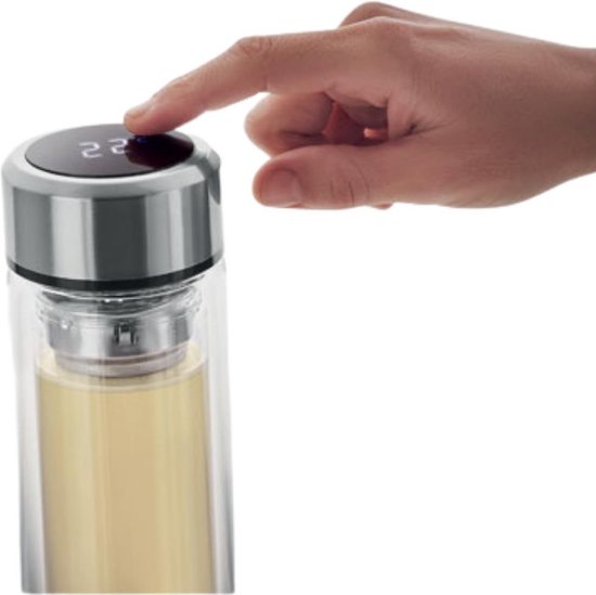 Thee fles incl. LED thermometer 390 ml - Theefles dubbelwandig met  zeef/tea... | bol.com