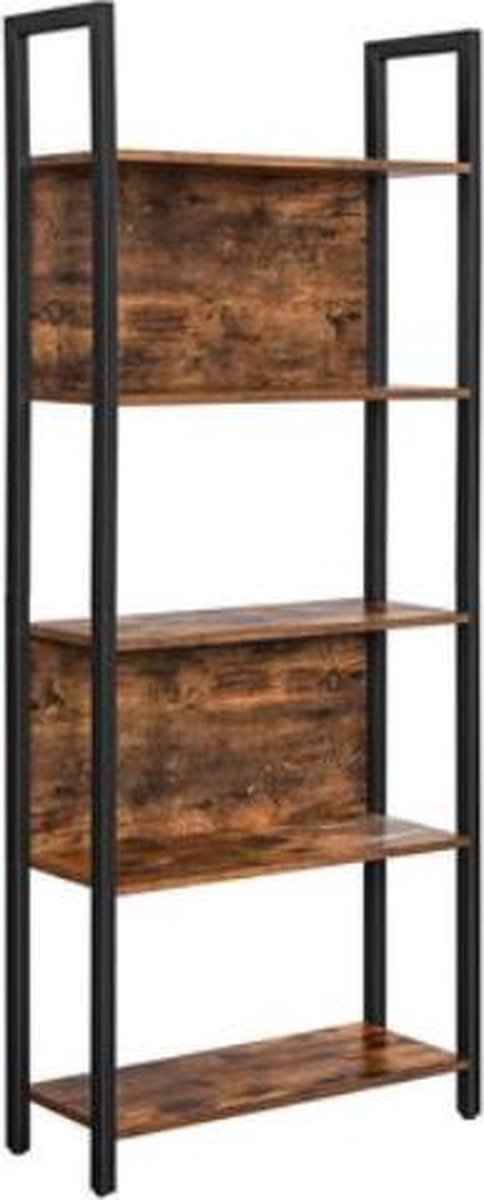 Segenn's Keukenkast - Boekenkast - Ladderkast 5 Laags - Kasten - Hal, keuken, kantoor, stabiel stalen frame, industrieel design, vintage bruinzwart -62 x 24 x 165 cm