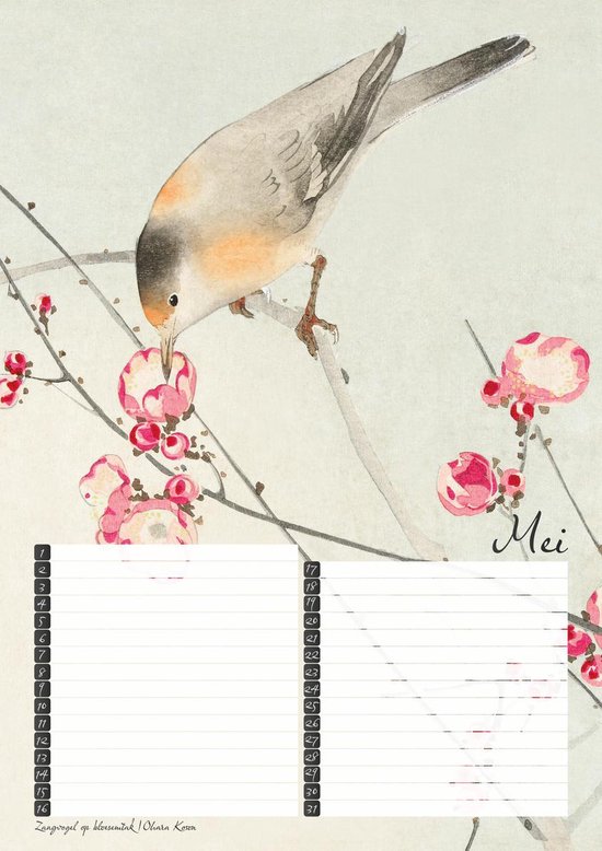 Verjaardagskalender Vogelprenten van de Japanse meester Koson - Wandkalender A4 - Niet jaargebonden - Studio Colori