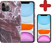 iPhone 11 Pro Max Case Marble Hardcover Fashion Case Cover avec protecteur d'écran - iPhone 11 Pro Max Marble Case Hardcase Back Cover - Rouge x Wit