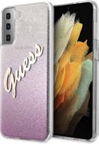 GUESS Glitter Vintage Backcase Hoesje Samsung Galaxy S21 - Roze