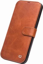 Qialino Genuine Leather Boekmodel hoesje iPhone XS - X - Lichtbruin