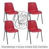 King of Chairs -set van 4- model KoC Daniëlle rood met zwart onderstel. Stapelstoel kantinestoel kuipstoel vergaderstoel tuinstoel kantine stoel stapel stoel kantinestoelen stapels