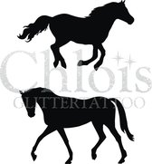 Chloïs Glittertattoo Sjabloon 5 Stuks - Horses 1 - Duo Stencil - CH1406 - 5 stuks gelijke zelfklevende sjablonen in verpakking - Geschikt voor 10 Tattoos - Nep Tattoo - Geschikt vo