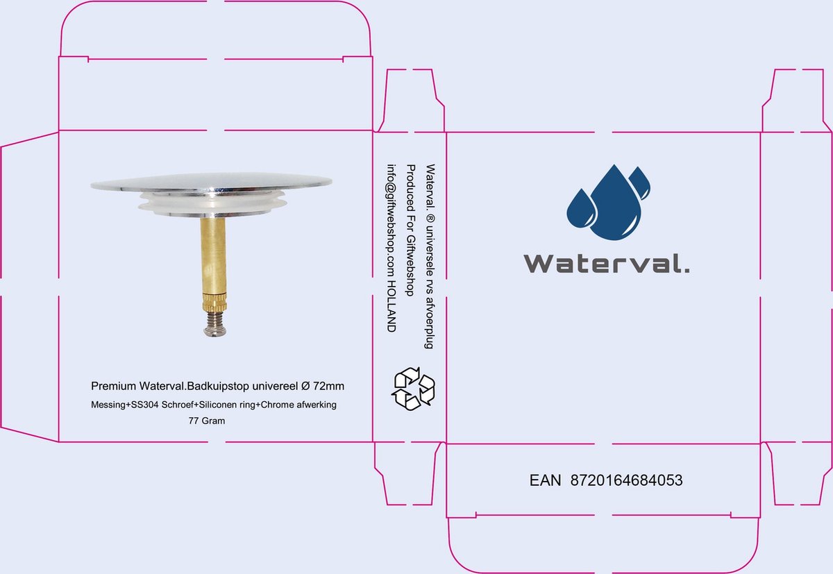 RVS Badkuip Afvoerplug badkamer - Badkuipstop met dubbele afdichting - verstelbare Badplug universele Afvoerplug voor uw badkuip - 72 mm — afbeelding 7