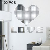 100 stuks vierkante kristal mozaÃ¯ek spiegel acryl stereo muurstickers creatieve achtergrond thuis woonkamer muursticker, grootte: 2 * 2cm (zilver)